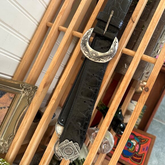 The Limited Black Genuine Leather Belt With Silver-Tone Western Buckle & Accents - Picture 3 of 7